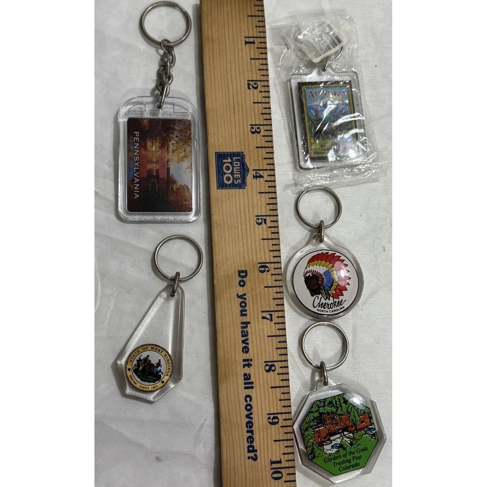 Lot of 5 Keychains Pennsylvania, Colorado, Alaska, West Virginia, North Carolina